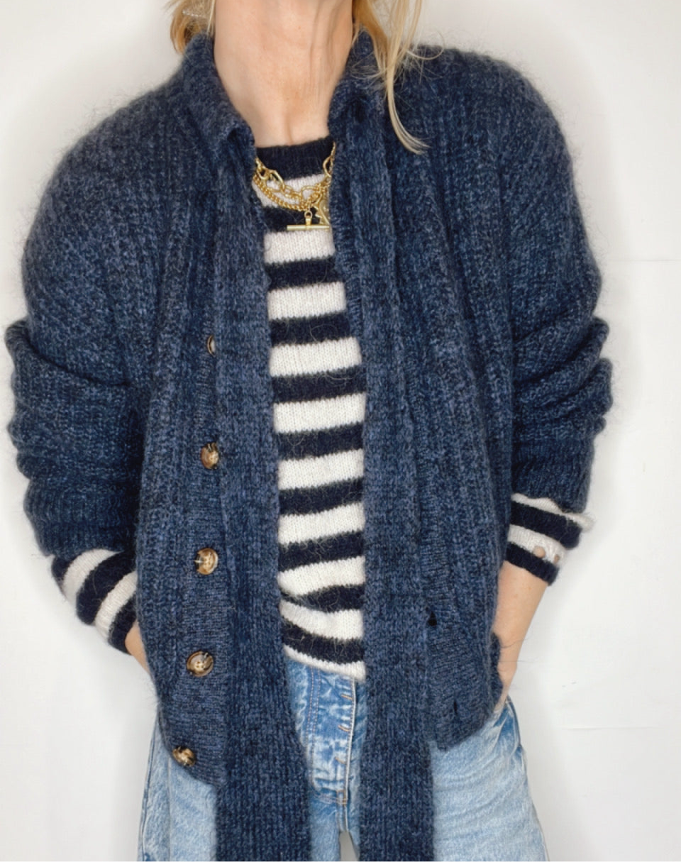 Interchangeable Bow Cuff Stripe Jumper - Dark Navy and Cream