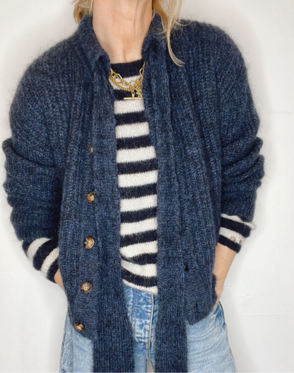 Interchangeable Bow Cuff Stripe Jumper - Dark Navy and Cream