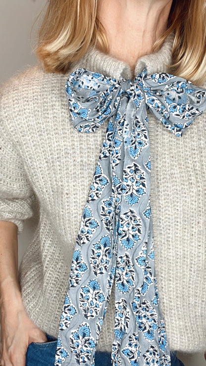 Long Handprinted Cotton Ties For Chunky Knit Cardigan