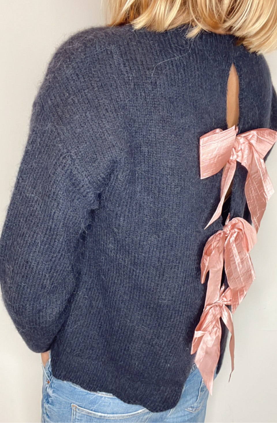 Open, Bow Back Jumper - Dark Navy