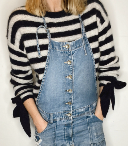 Interchangeable Bow Cuff Stripe Jumper - Dark Navy and Cream