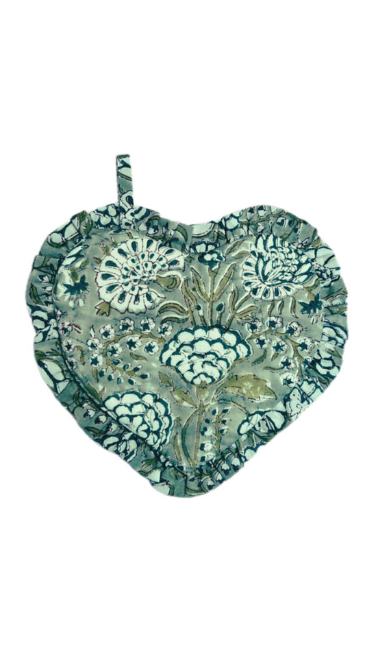 Gabby Quilted Heart Pot Holder - Sage Green