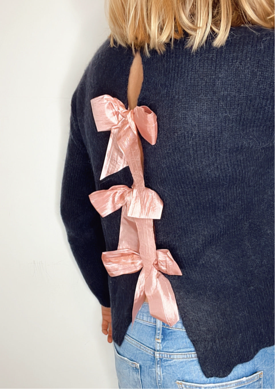 Open, Bow Back Jumper - Dark Navy