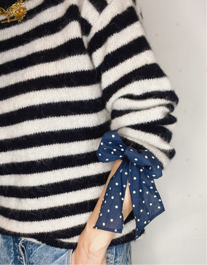 Interchangeable Bow Cuff Stripe Jumper - Dark Navy and Cream