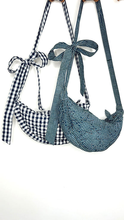 Polly Gingham Cotton Quilted Tie Shoulder Bag