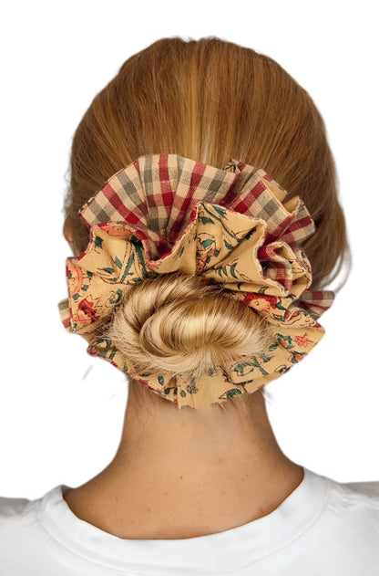 Daria Double Layer, Reversible Cotton Scrunchie - Plaster
