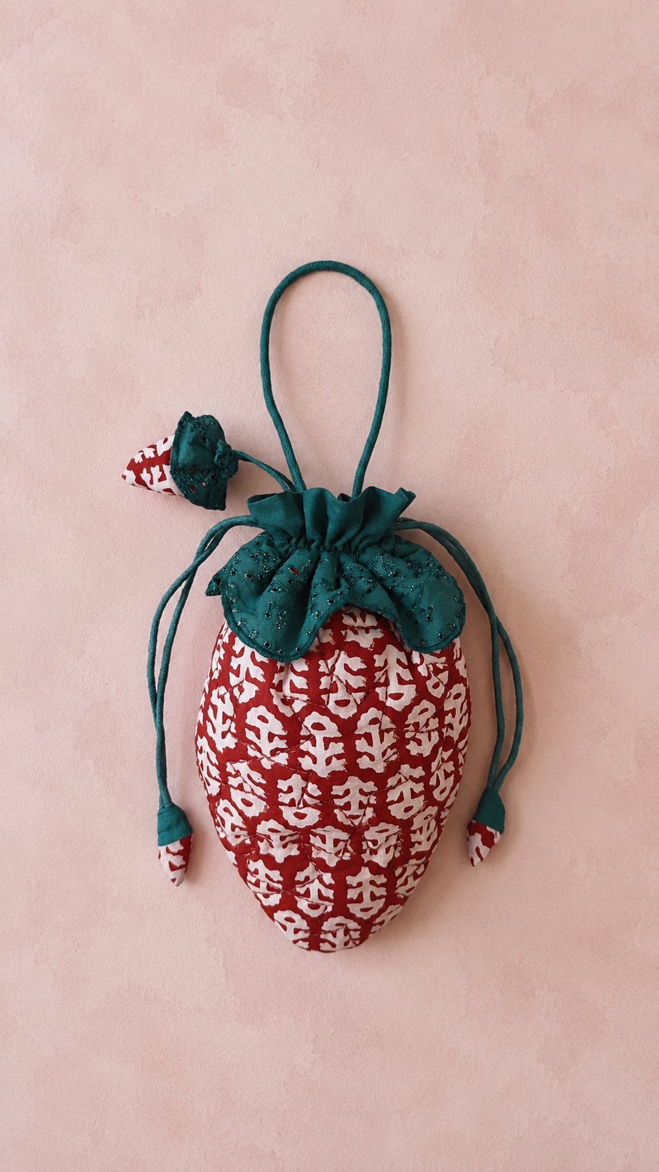 Strawberry Cotton Quilted Bag With Adjustable Strap - Deep Ruby Red