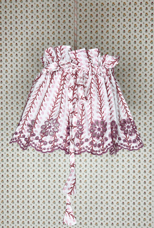 Medium Adjustable Broderie Trim Fabric Lampshade Cover - Dark, Dusty Lilac Foliage