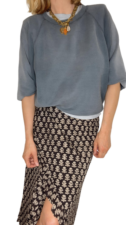 Jet Frilly Edge Cotton Wrap MIDI Skirt - Jet Black