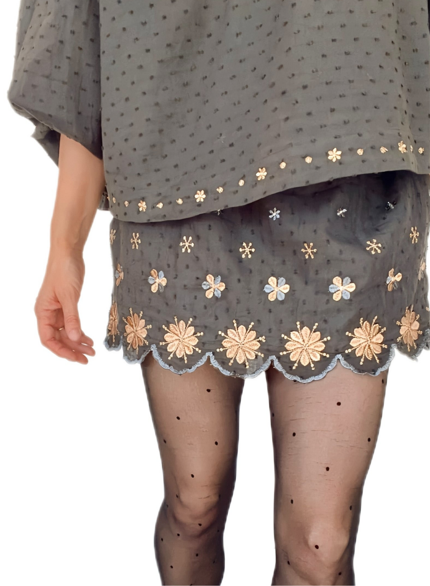 Shivani Cotton & Metallic Embroidered Mini - Washed Black