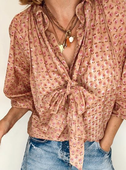 Farrow Detachable Tie Neck Cotton Shirt - Plaster Pink