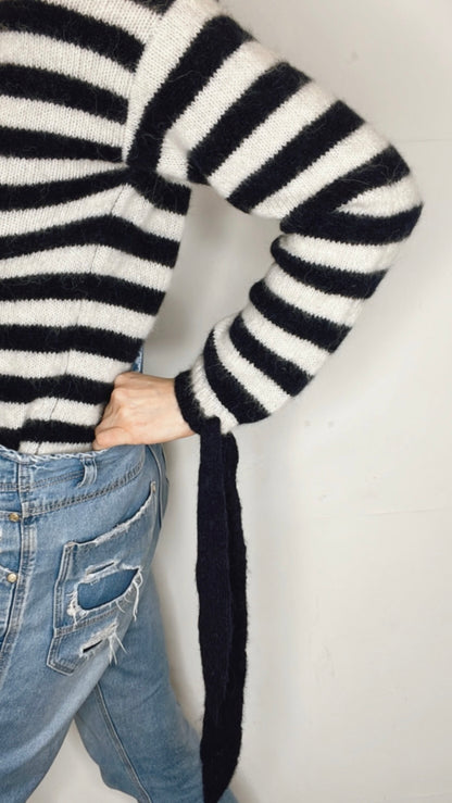 Interchangeable Bow Cuff Stripe Jumper - Dark Navy and Cream