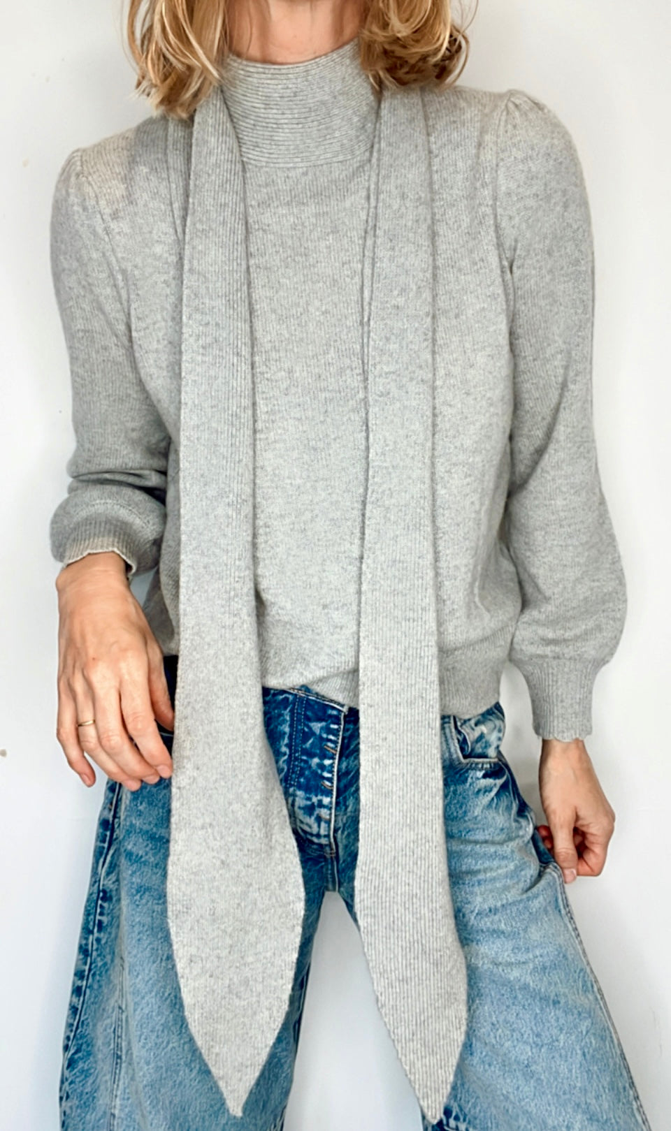 Bow Tie Neck Jumper - Pale Grey Marl