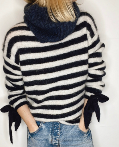 Interchangeable Bow Cuff Stripe Jumper - Dark Navy and Cream