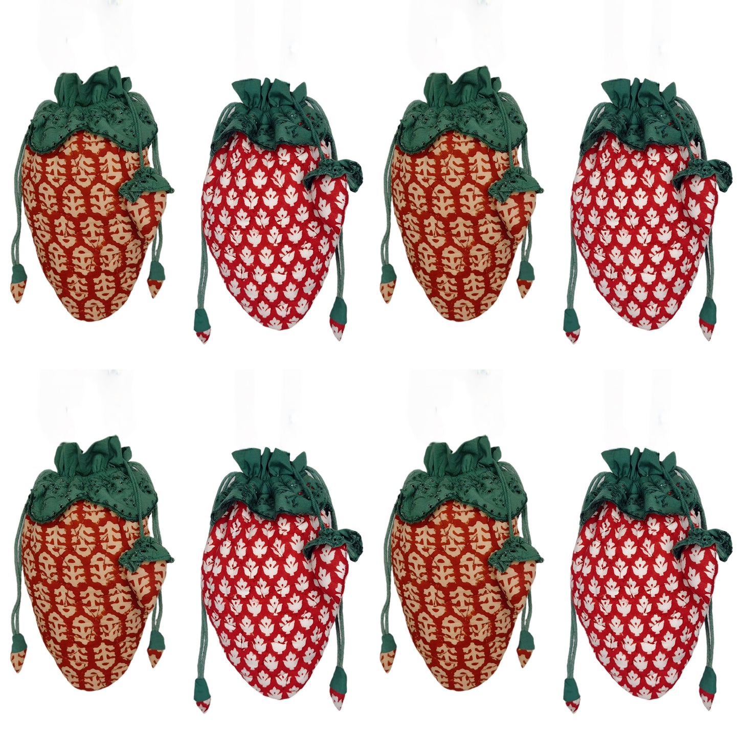 Strawberry Cotton Quilted Bag With Adjustable Strap - Chilli Red