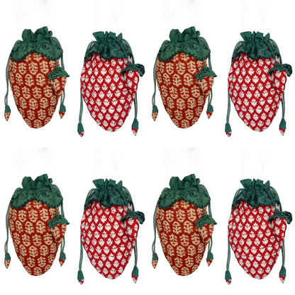 Strawberry Cotton Quilted Bag With Adjustable Strap - Chilli Red