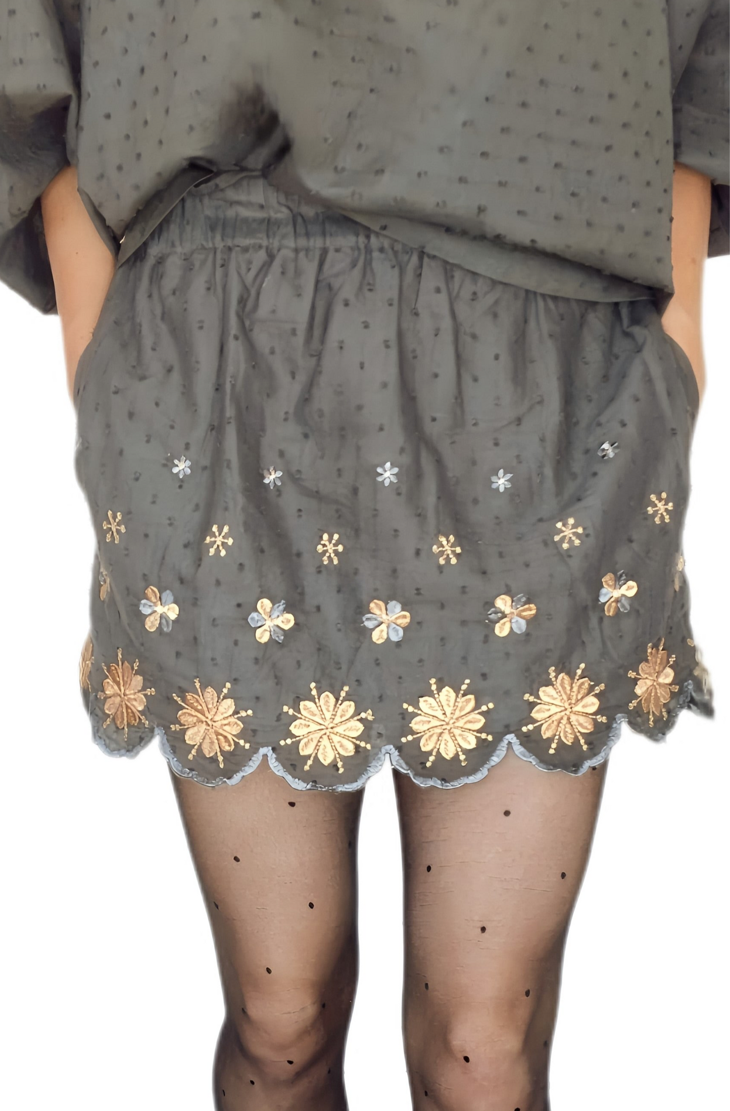 Shivani Cotton & Metallic Embroidered Mini - Washed Black