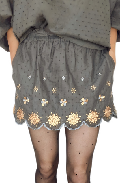 Shivani Cotton & Metallic Embroidered Mini - Washed Black