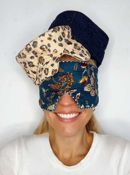 Millie Metallic Stripe No Waste Quilted Eye Mask - Midnight Blue