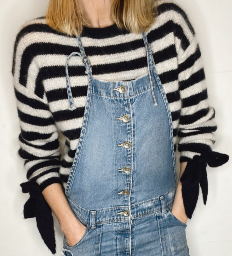 Interchangeable Bow Cuff Stripe Jumper - Dark Navy and Cream