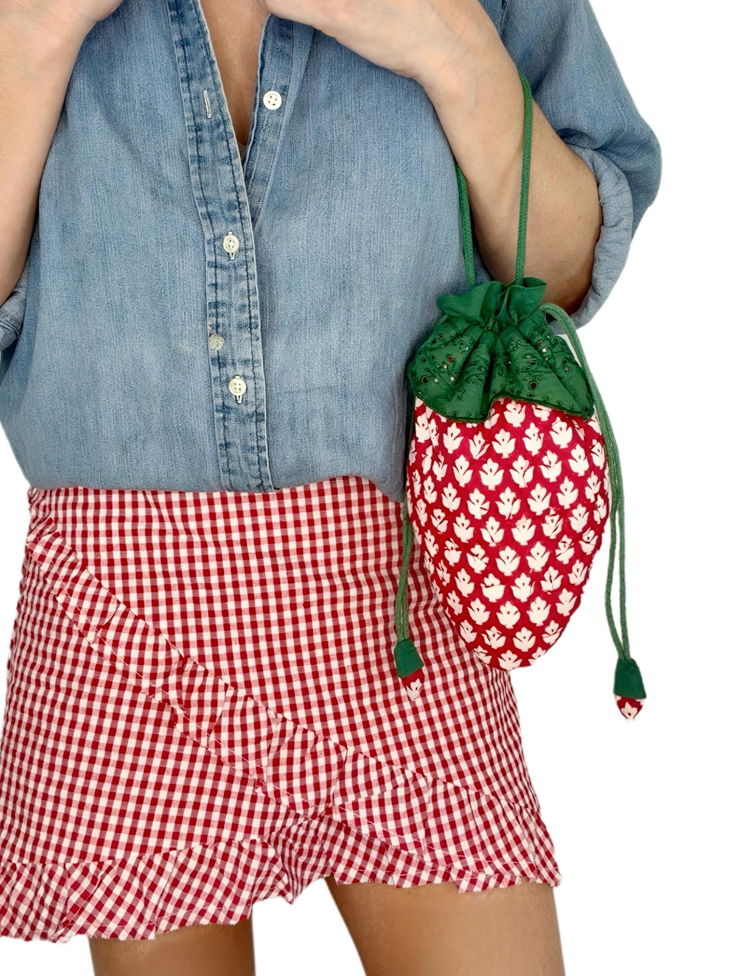 Ginny Gingham Frilly Edge Cotton Wrap Mini Skirt - Chilli Red