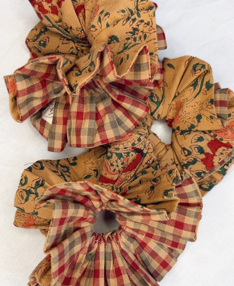 Daria Double Layer, Reversible Cotton Scrunchie - Plaster