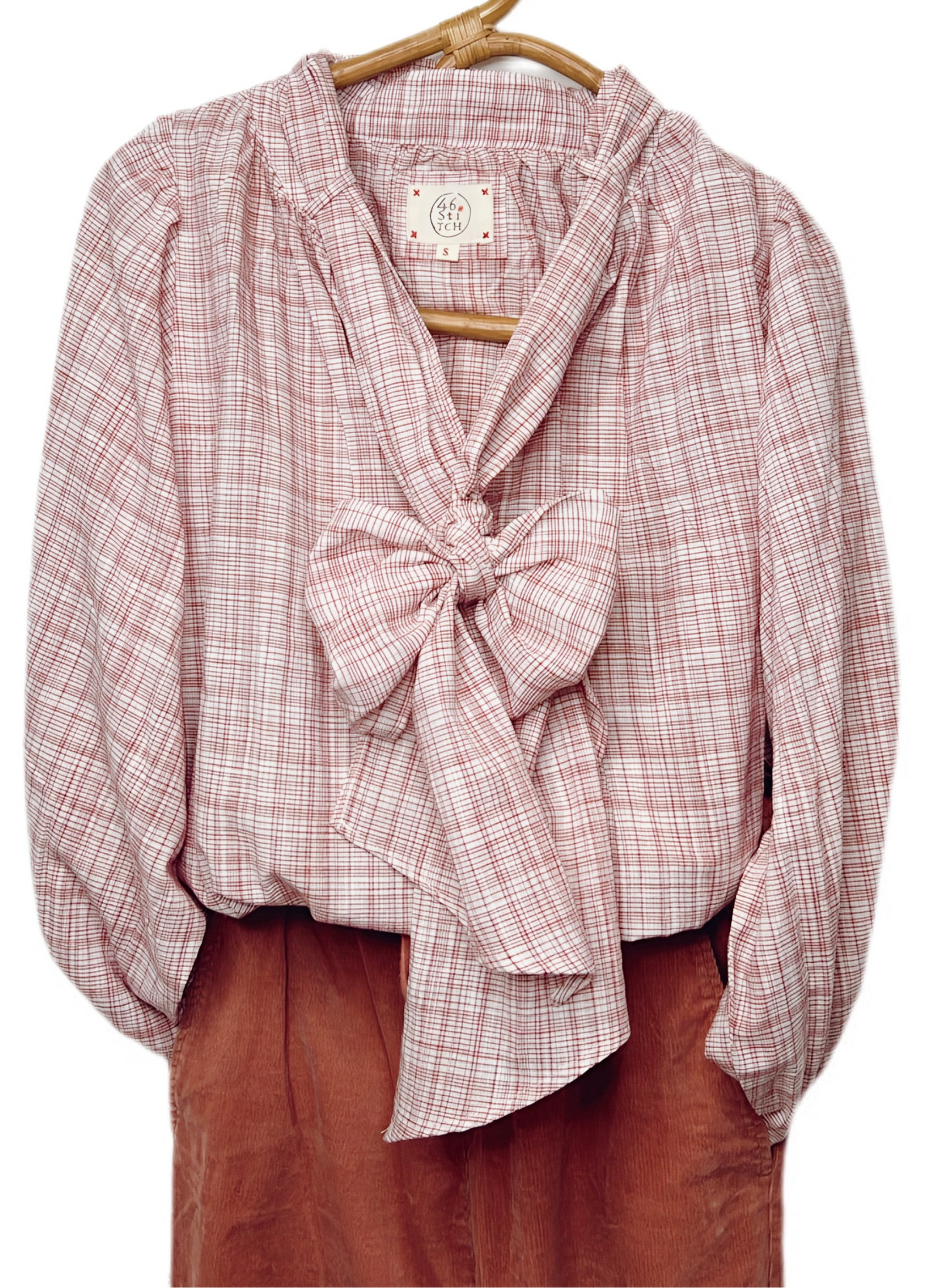 Cheska Check Detachable Tie Neck Cotton Shirt - Rosewood