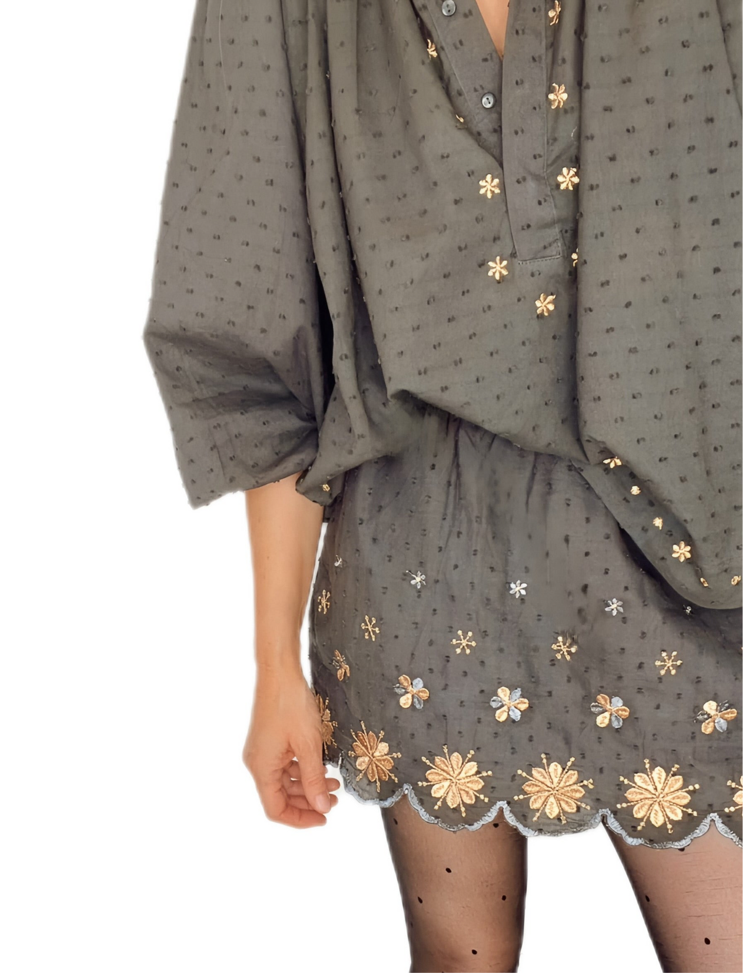 Shivani Cotton & Metallic Embroidered Mini - Washed Black