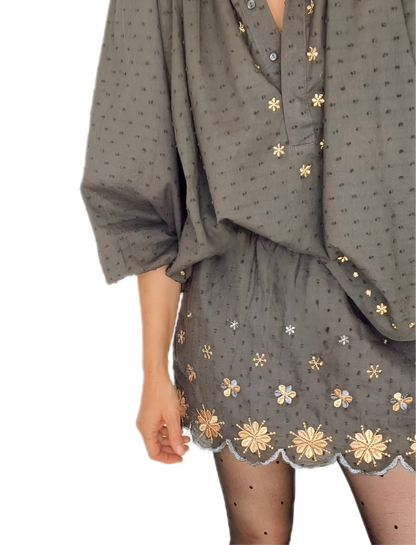 Shivani Cotton & Metallic Embroidered Mini - Washed Black