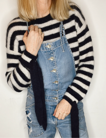 Interchangeable Bow Cuff Stripe Jumper - Dark Navy and Cream
