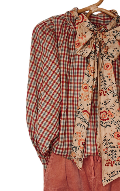 Daria Detachable Tie Neck Cotton Shirt - Smoked Trout