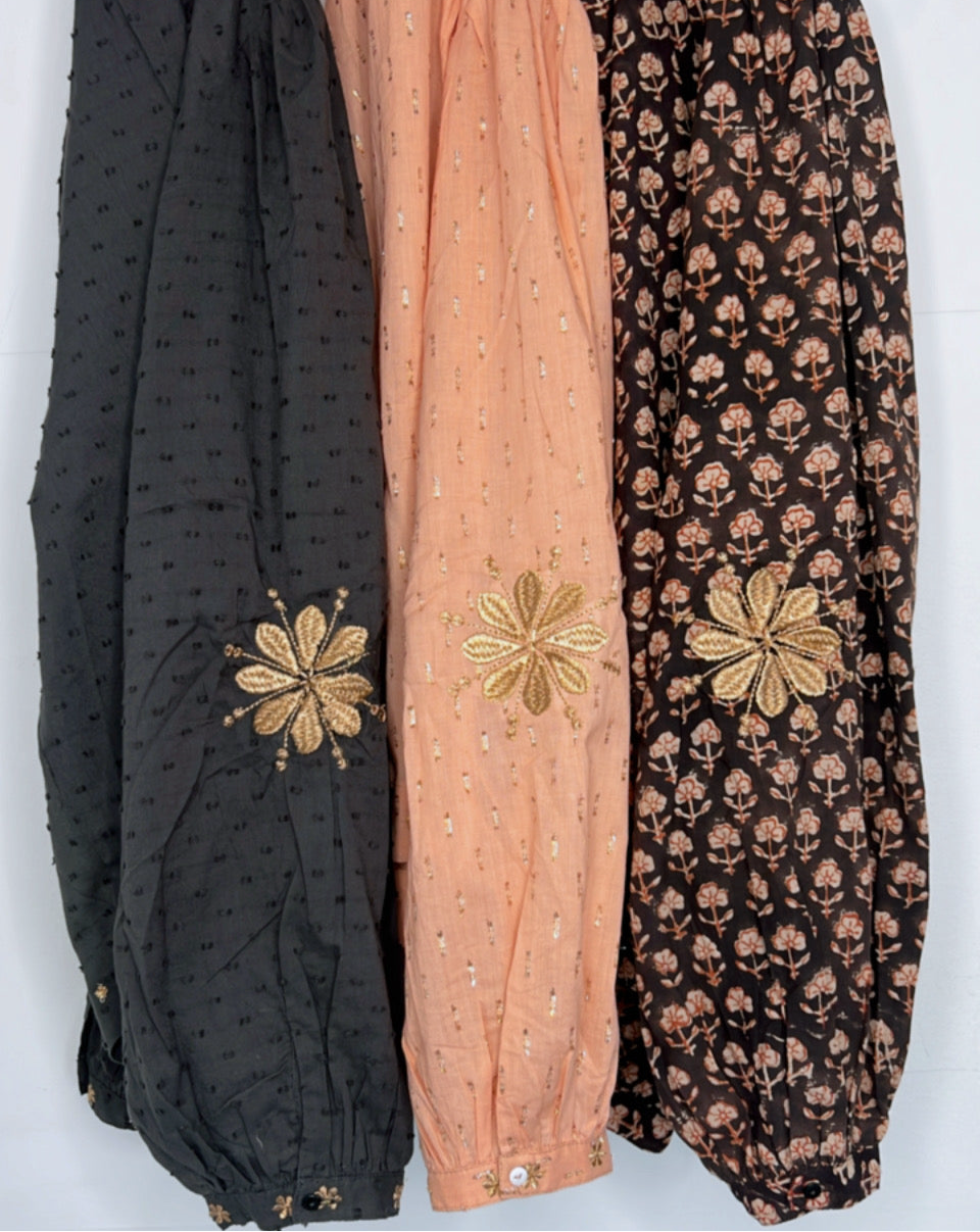 Calamine Half Placket Cotton & Metallic Spot Pop-Over Top - Plaster