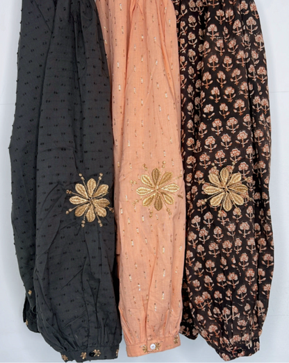 Calamine Half Placket Cotton & Metallic Spot Pop-Over Top - Plaster