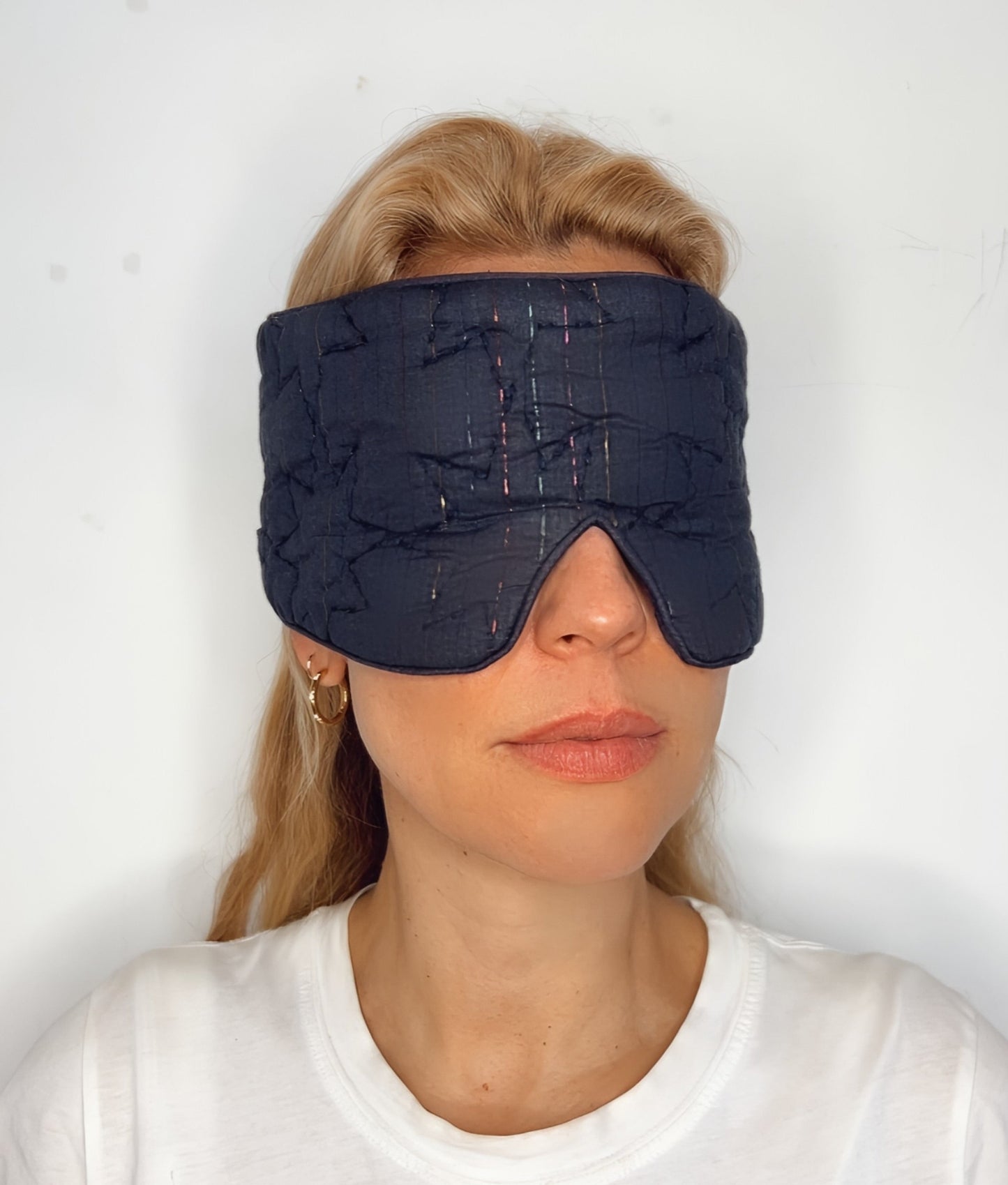 Millie Metallic Stripe No Waste Quilted Eye Mask - Midnight Blue