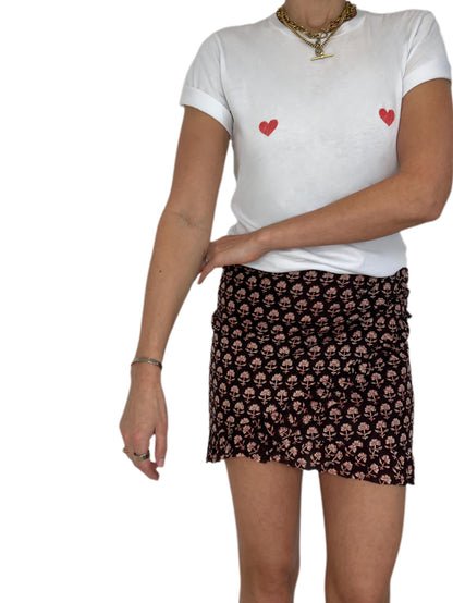 Belly Frill Edge Cotton Wrap Mini Skirt - Deep Bitter Chocolate