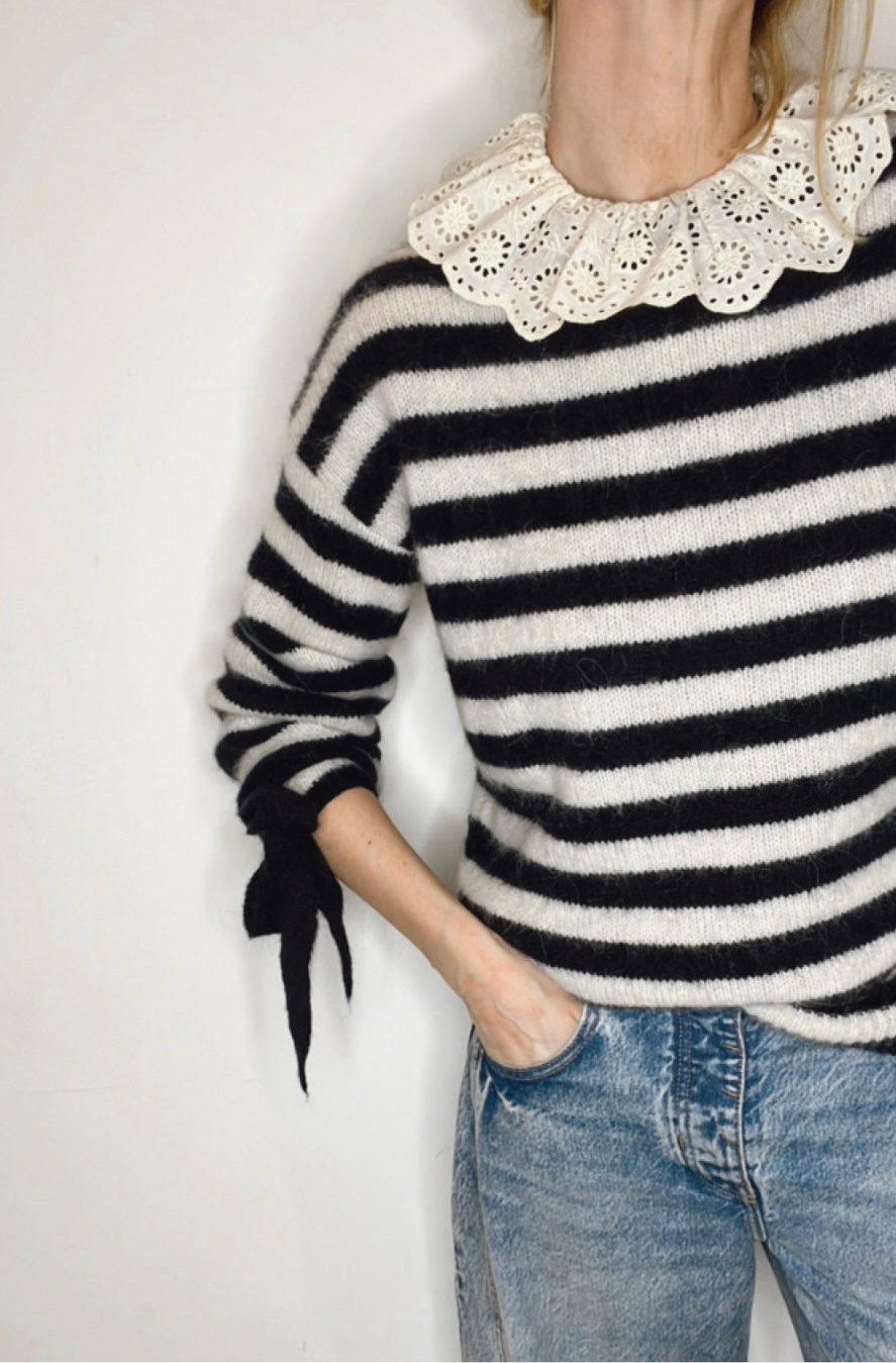 Interchangeable Bow Cuff Stripe Jumper - Dark Navy and Cream