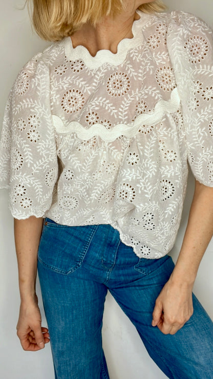 *PRE-ORDER* Ric Rac Floral Broderie Cotton Top - White