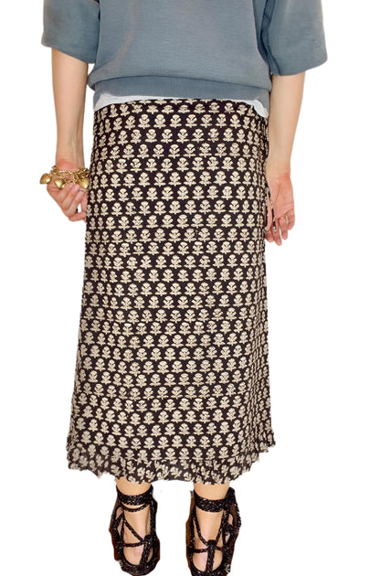 Jet Frilly Edge Cotton Wrap MIDI Skirt - Jet Black