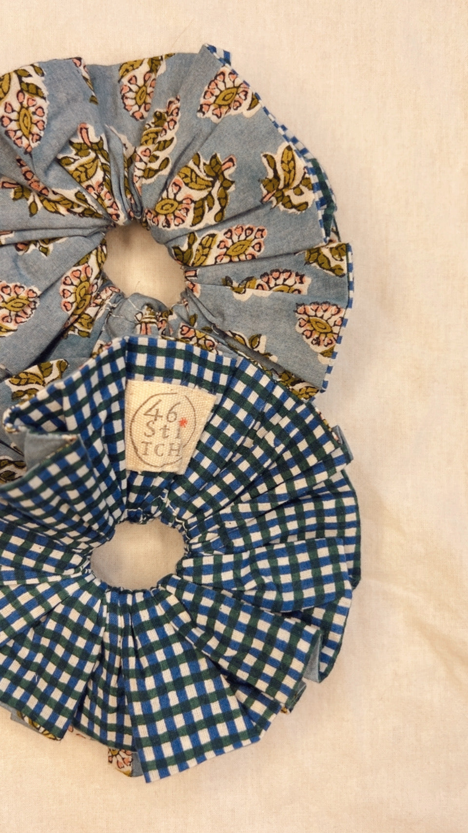 Cuckoo Double Layer, Reversible Cotton Scrunchie - Blue Green