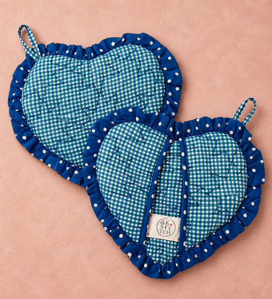 Gigi Quilted Heart Pot Holder - Deep Teal & Navy