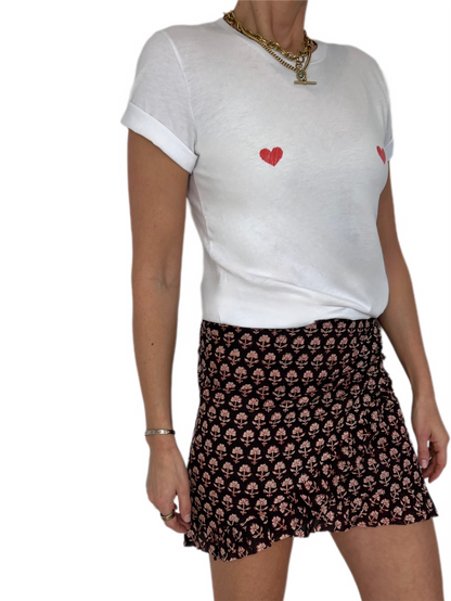 Belly Frill Edge Cotton Wrap Mini Skirt - Deep Bitter Chocolate