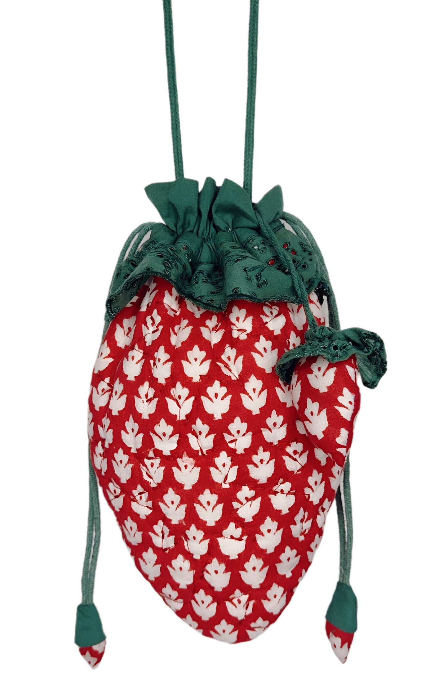 Strawberry Cotton Quilted Bag With Adjustable Strap - Chilli Red