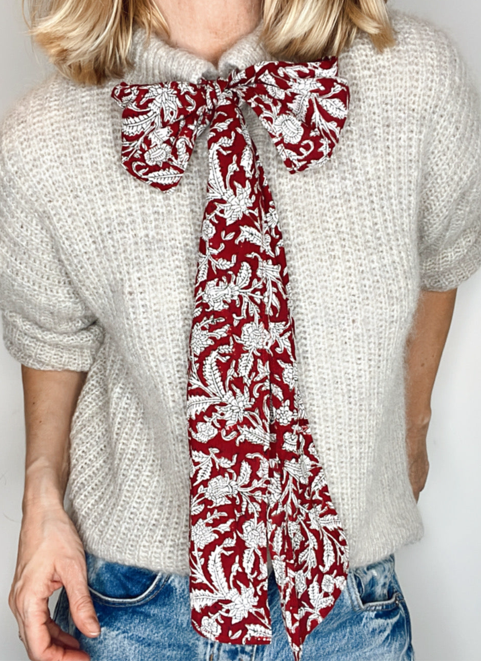 Long Handprinted Cotton Ties (ONLY) For Chunky Tie Neck Cardigan