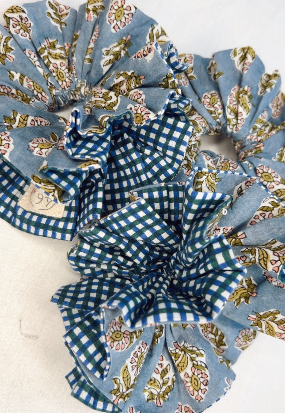 Cuckoo Double Layer, Reversible Cotton Scrunchie - Blue Green