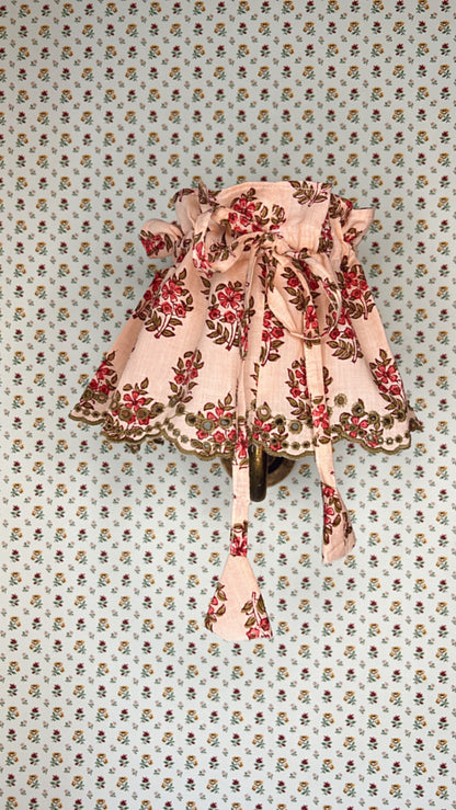 Small Adjustable Broderie Trim Fabric Lampshade Cover - Dusty Rose & Khaki Green Floral