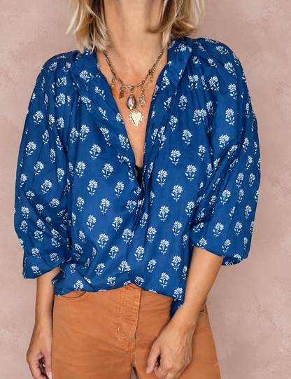 Immy Detachable Tie Neck Cotton Shirt - Ink Print