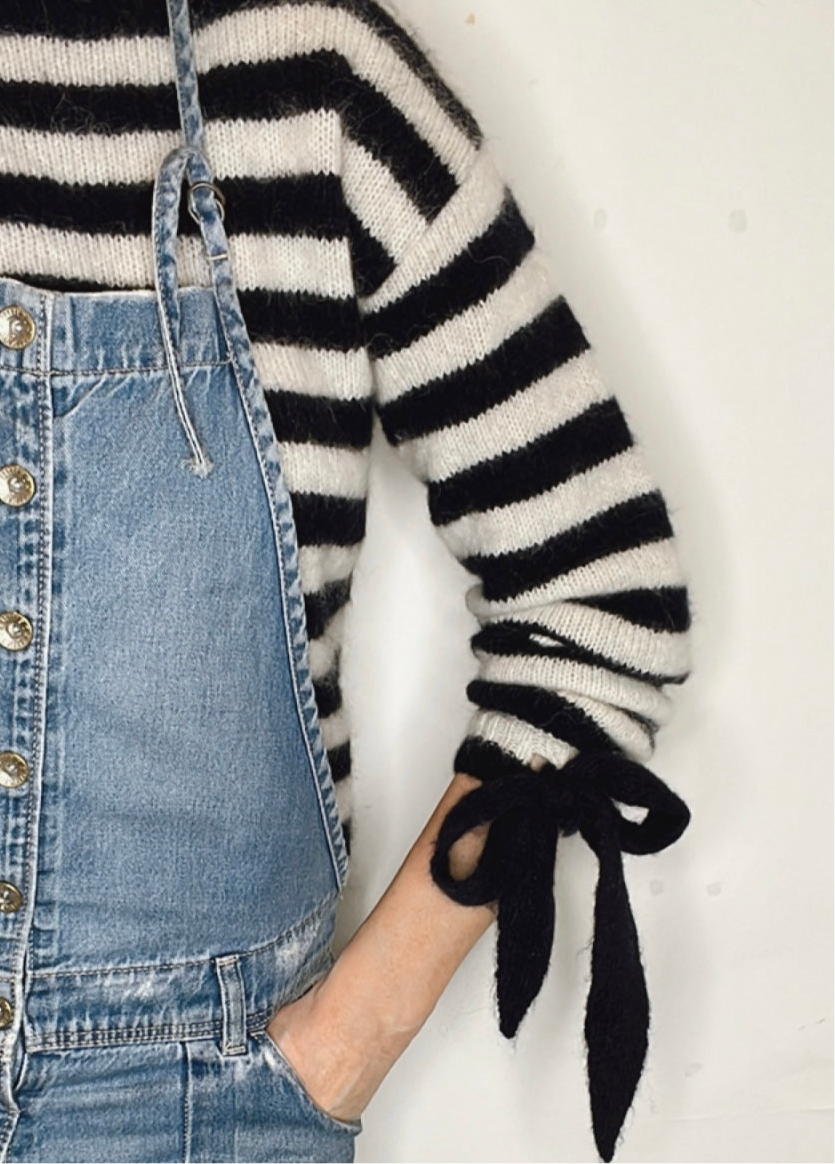 Interchangeable Bow Cuff Stripe Jumper - Dark Navy and Cream