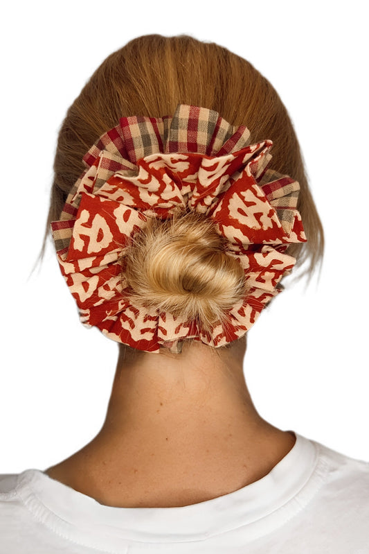 Rizo Double Layer, Reversible Cotton Scrunchie - Chilli Red