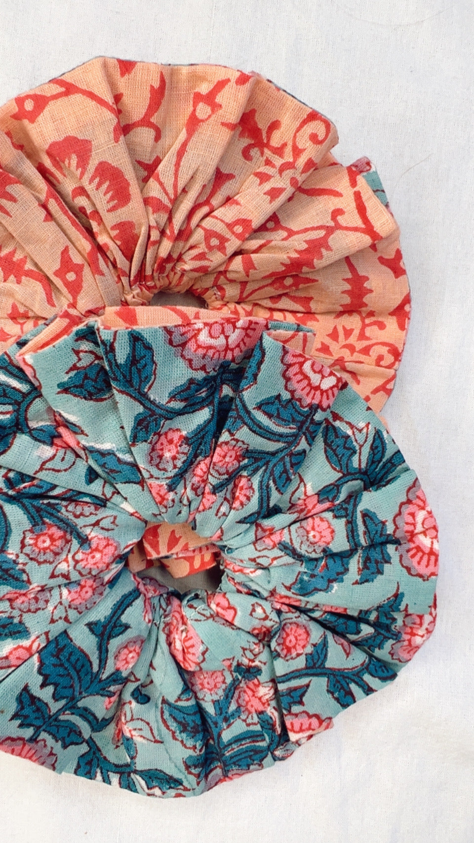 Emmy Double Layer, Reversible Cotton Scrunchie - Teal & Pinks