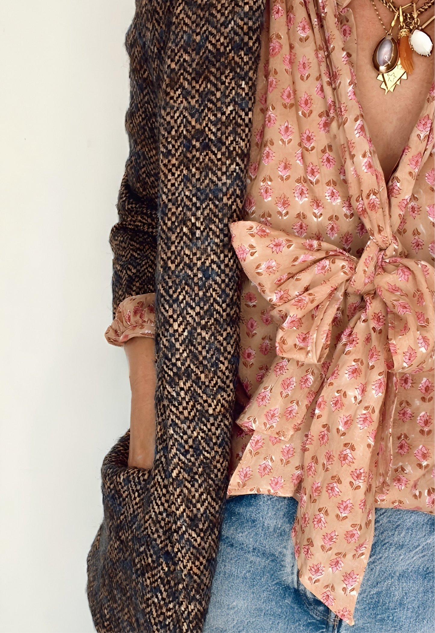 Farrow Detachable Tie Neck Cotton Shirt - Plaster Pink